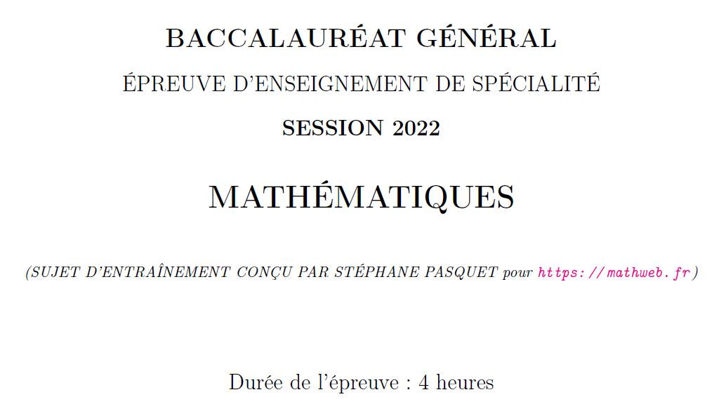 sujet mathématiques bac 2022